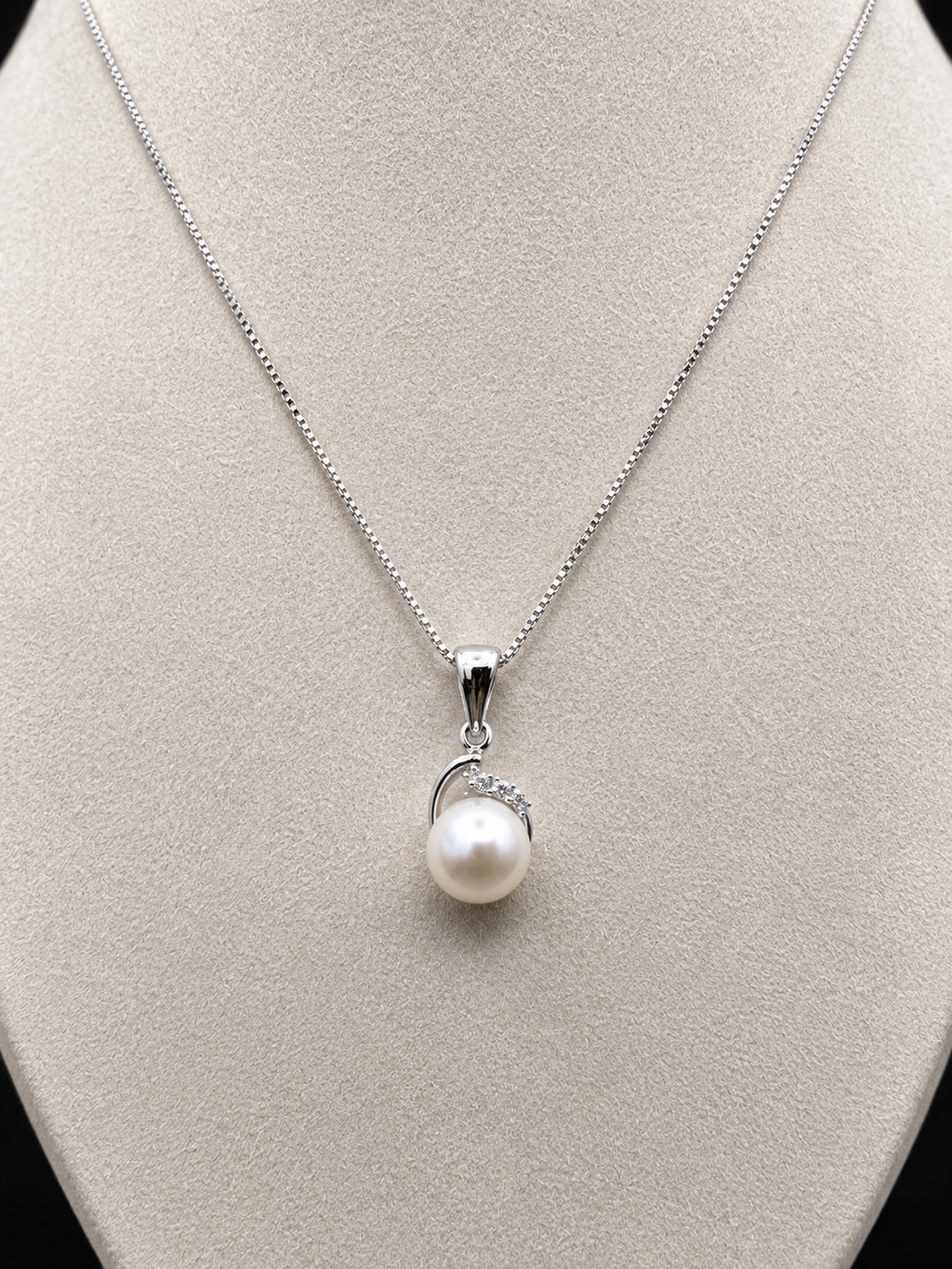 18K White Gold Chain with Pearl Charm – 40 cm