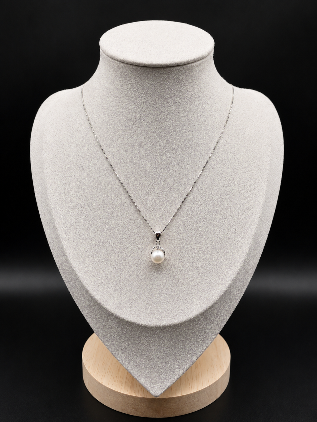 18K White Gold Chain with Pearl Charm – 40 cm