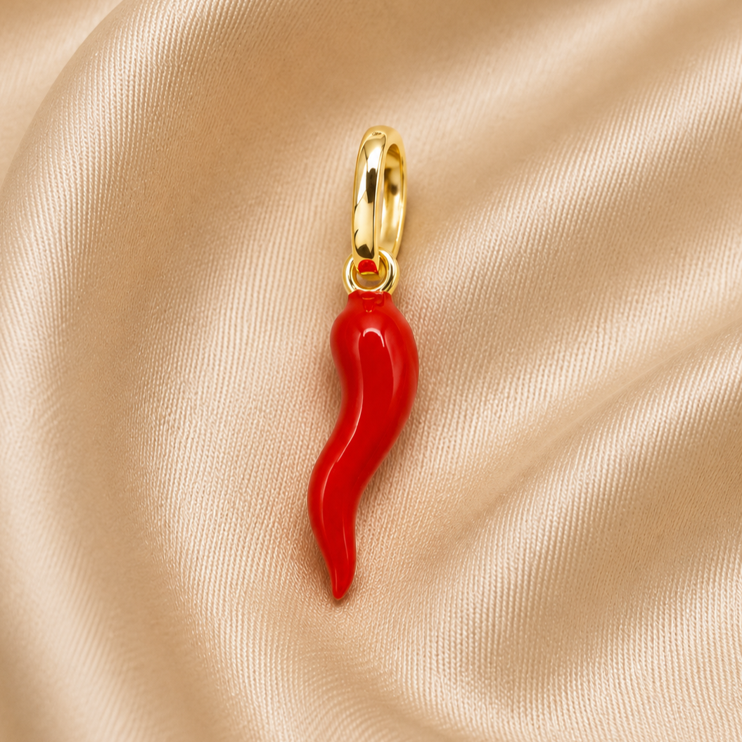 18K Gold (750 Fineness) Red Cornicello Charm – 12 mm