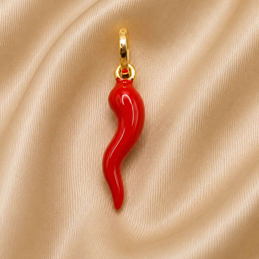 18K (750 Purity) Gold Large Red Cornicello Charm – 23 mm