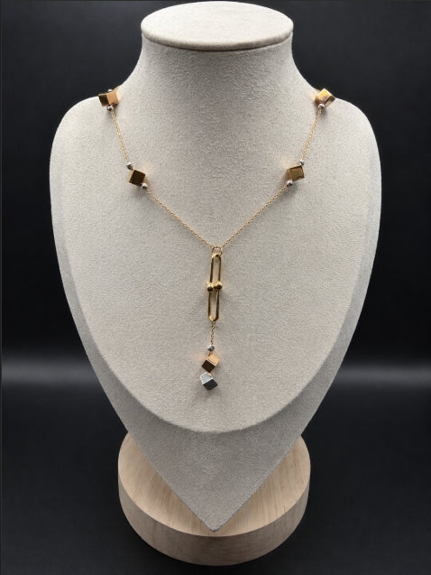 TRICOLOR CUBE CHAIN WITH PAPERCLIP PENDANT