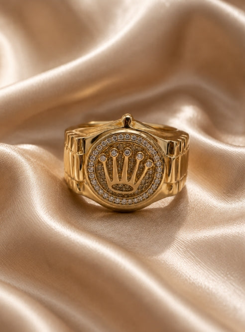 Rolex-style ring with zircons