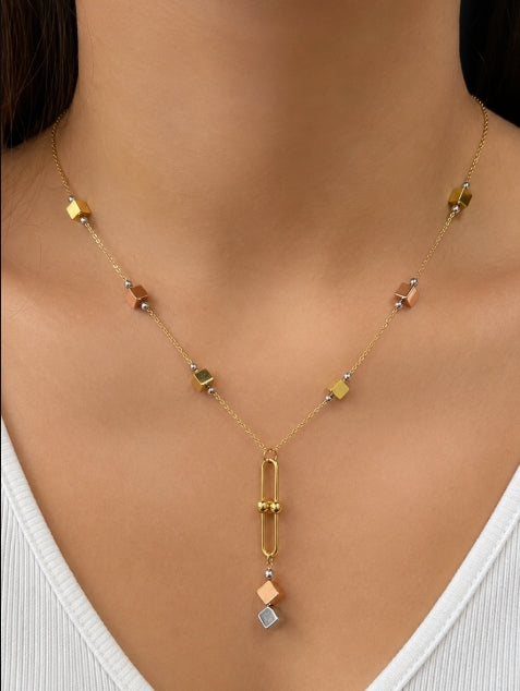 TRICOLOR CUBE CHAIN WITH PAPERCLIP PENDANT