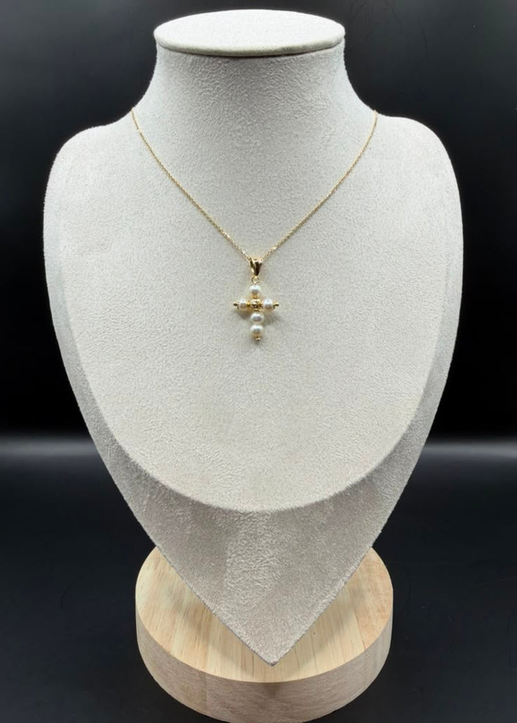 CADENA C/ DIJE DE CRUZ EN PIEDRA AZUL O BLANCA